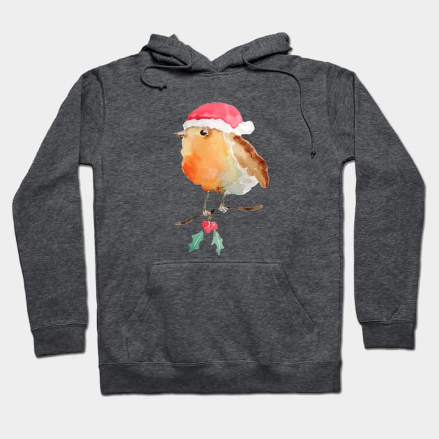 Robin Christmas bird watercolor Hoodie by colorandcolor